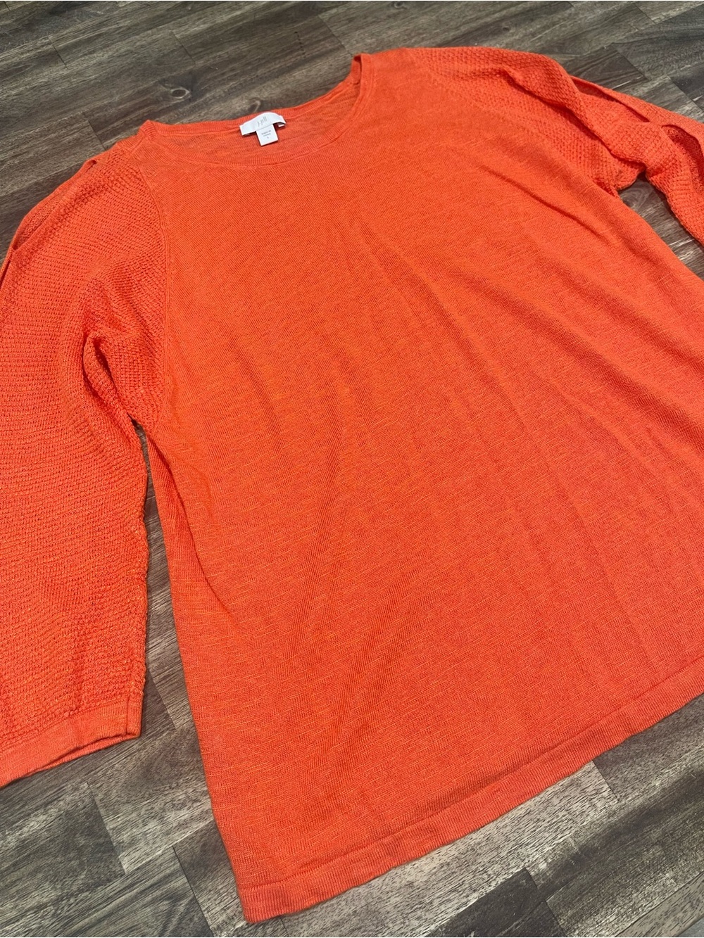 J Jill Linen Blend Sweater L Orange Cutout Sleeve Lightweight Knit Top Women